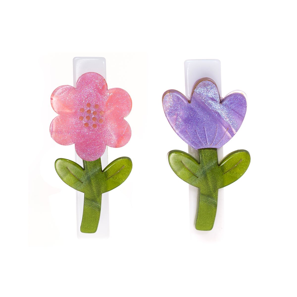 Flowers Pink & Purple Shimmer Hair Clips