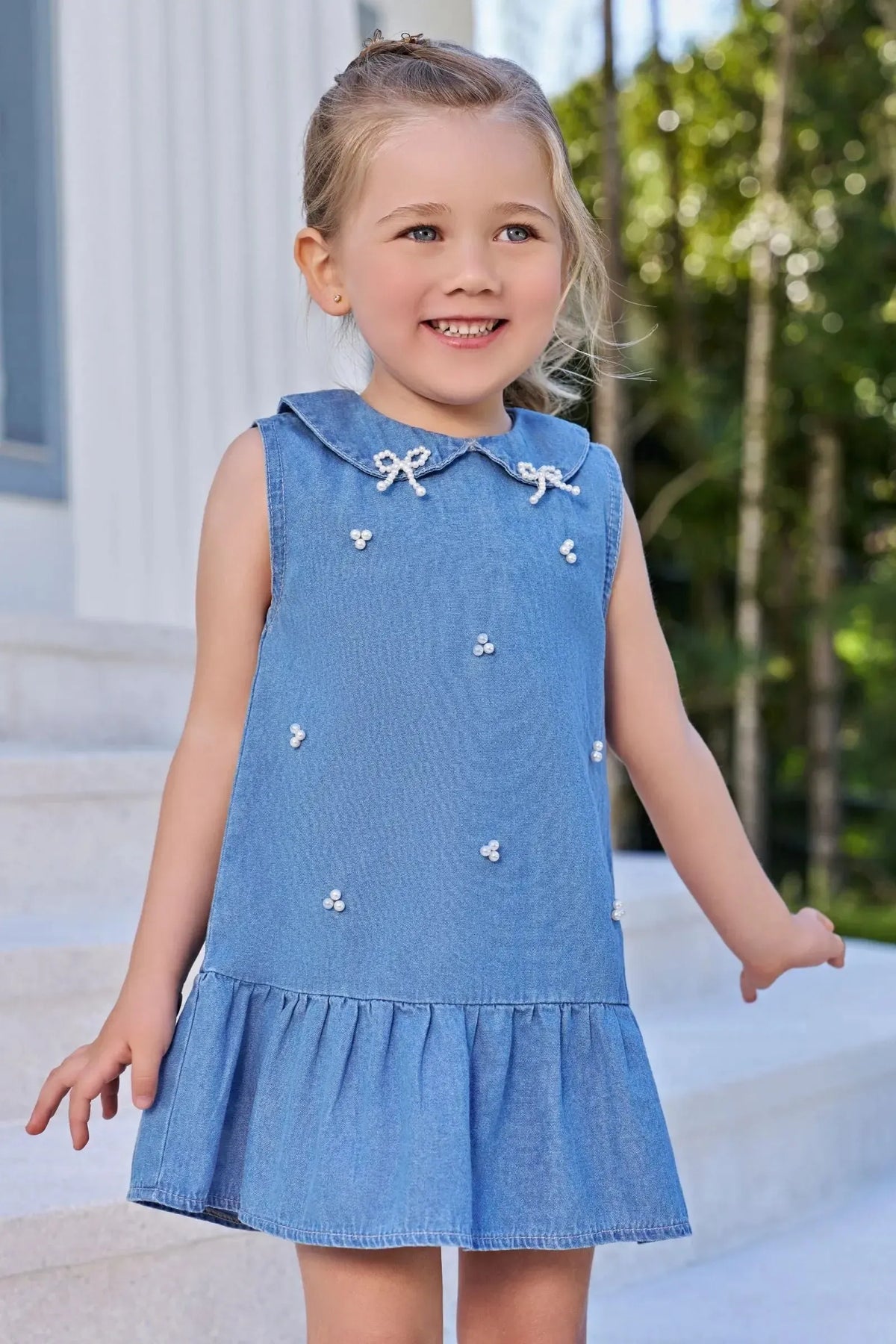 ESTEFANIA DENIM & PEARLS DRESS