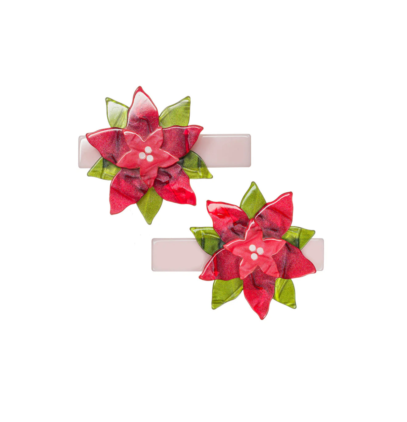 Poinsettia Red Pearlized Hair Clips HOL