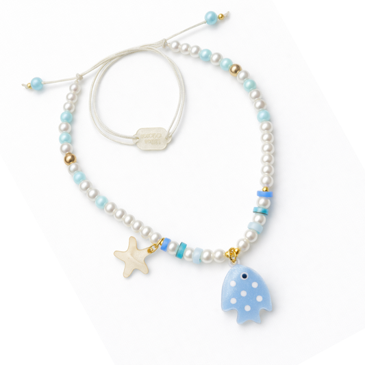 Glitter Blue Fish Pearl Necklace