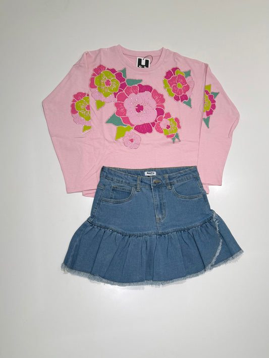 Floral Opulence Denim Skirt Set