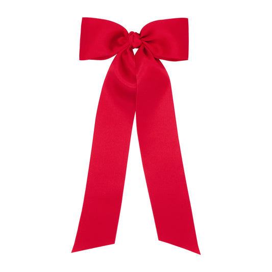 Medium French Satin Hair Bowtie with Knot Wrap and Streamer Tails