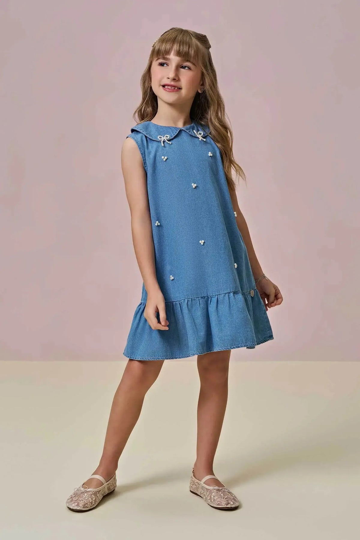 ESTEFANIA DENIM & PEARLS DRESS