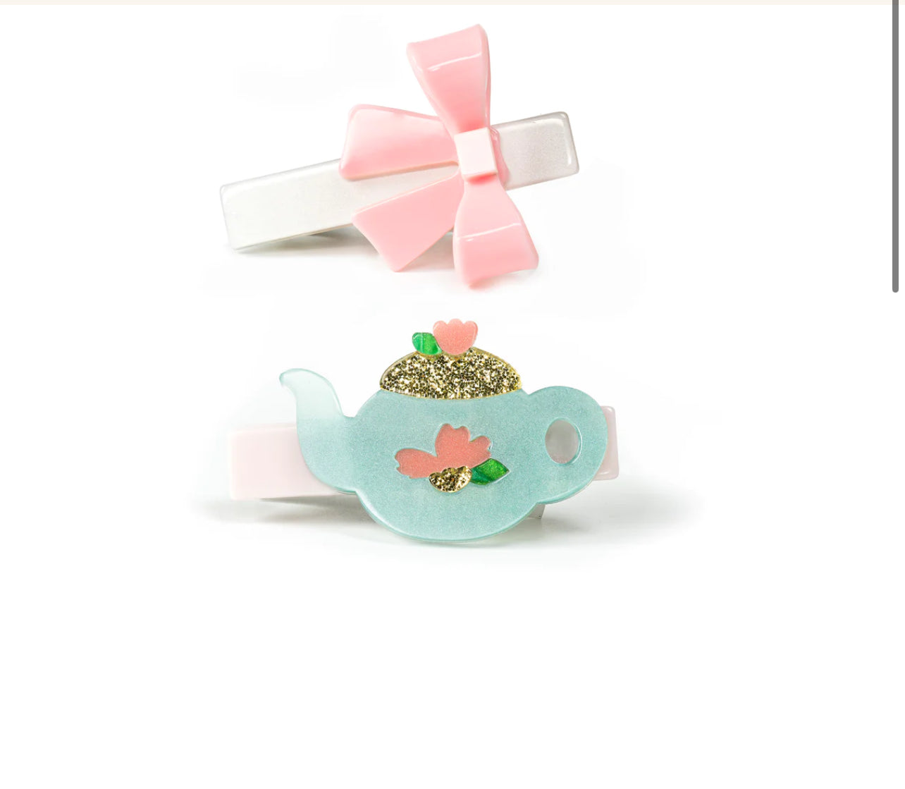 Tea Pot and Pink Bow Hair Clips