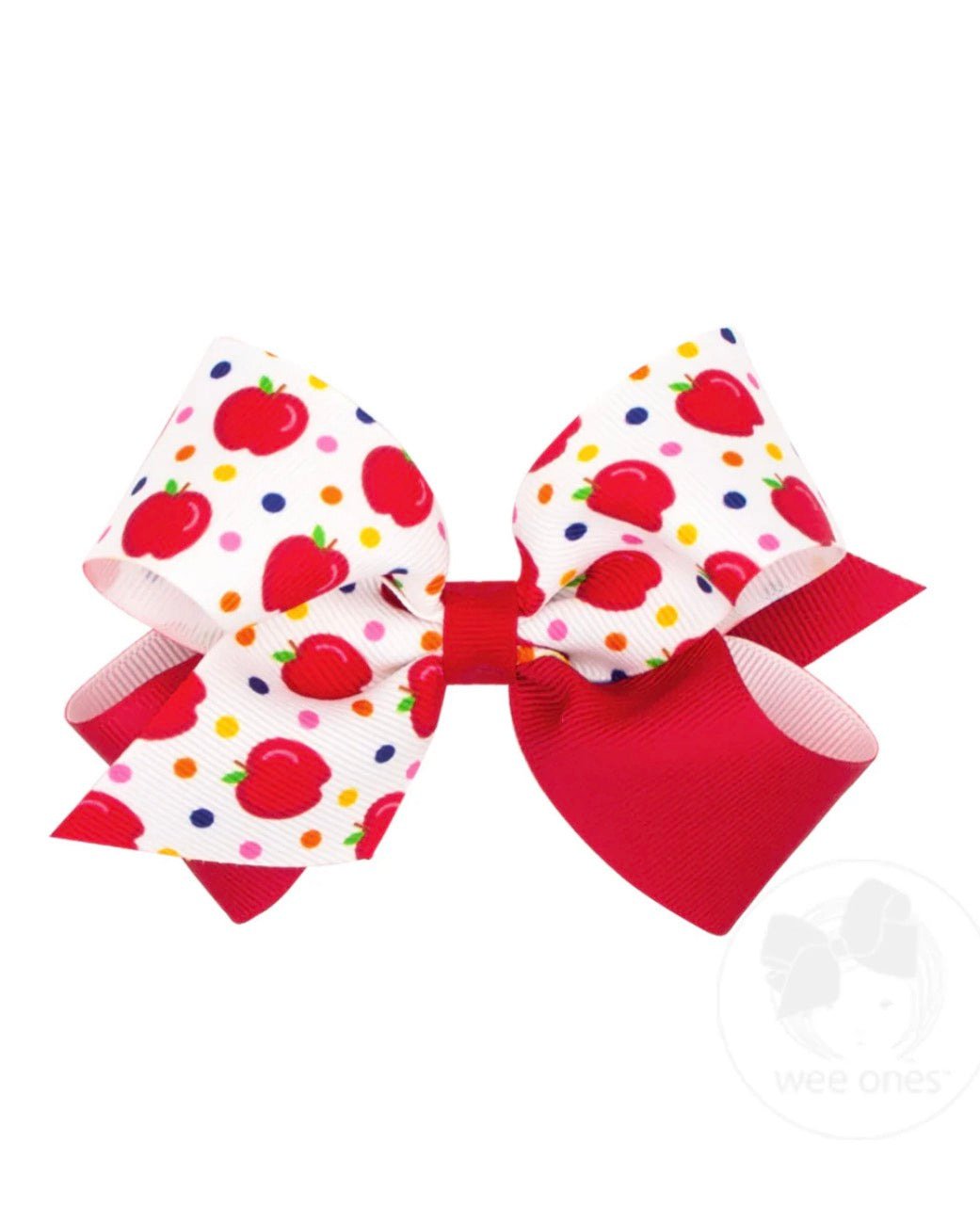 Medium Back to School Colorblock Apple Print Hair Bow