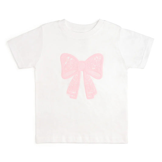 LACE BOW PUFF INK SHORT SLEEVE T-SHIRT - WHITE