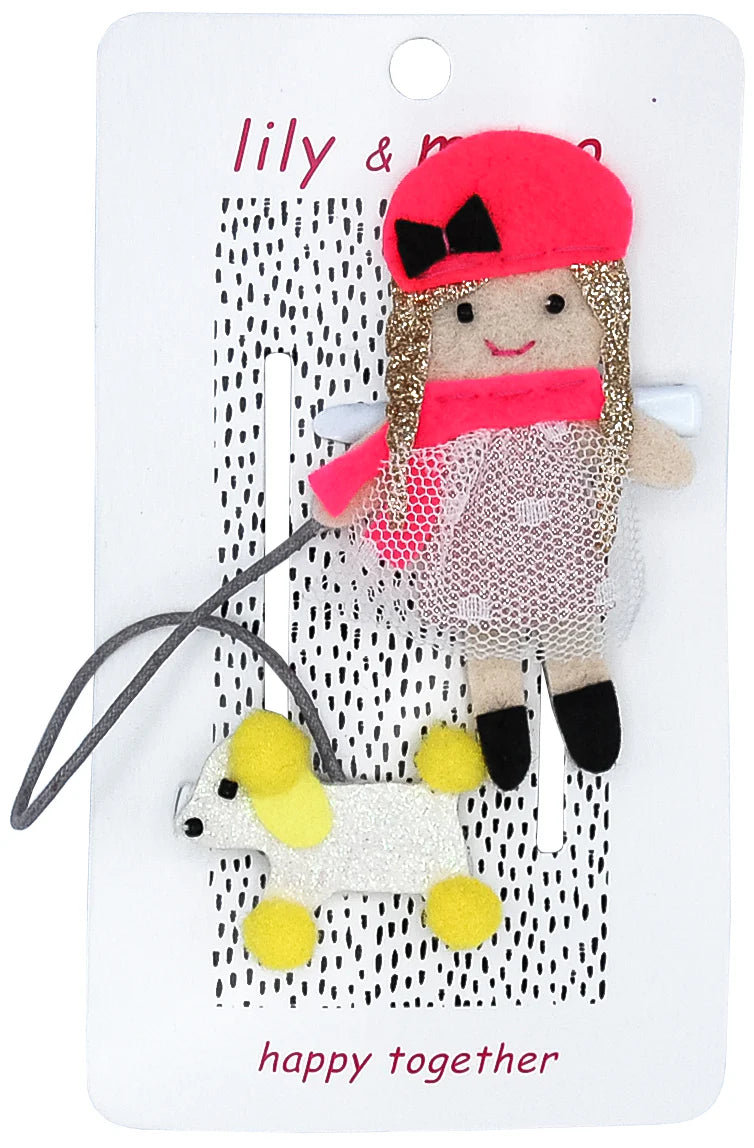 French Gal & Poodle Pal Hair Clips- Yellow and Neon Pink