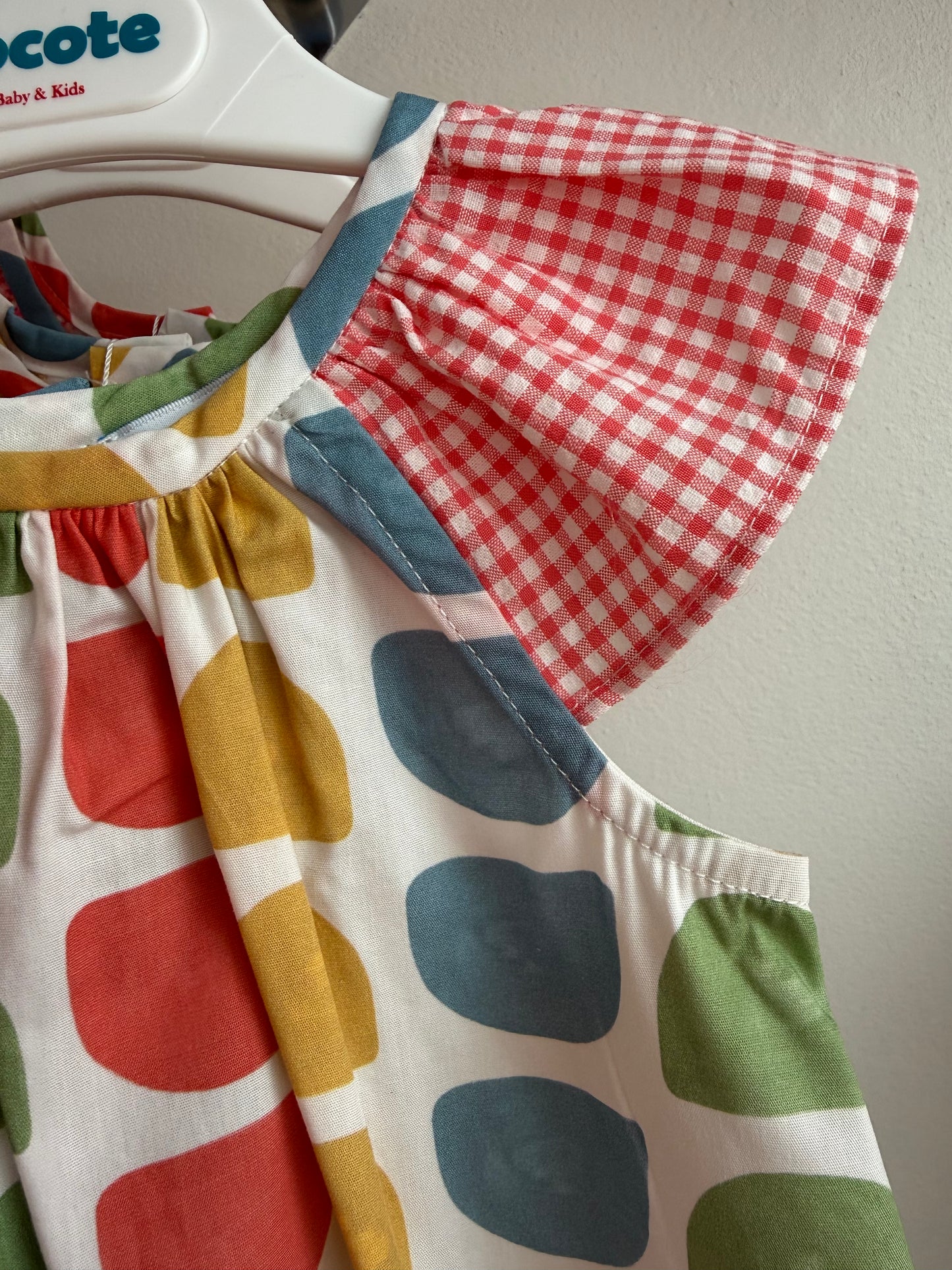 Vestido Brochas con Manga Gingham Coral
