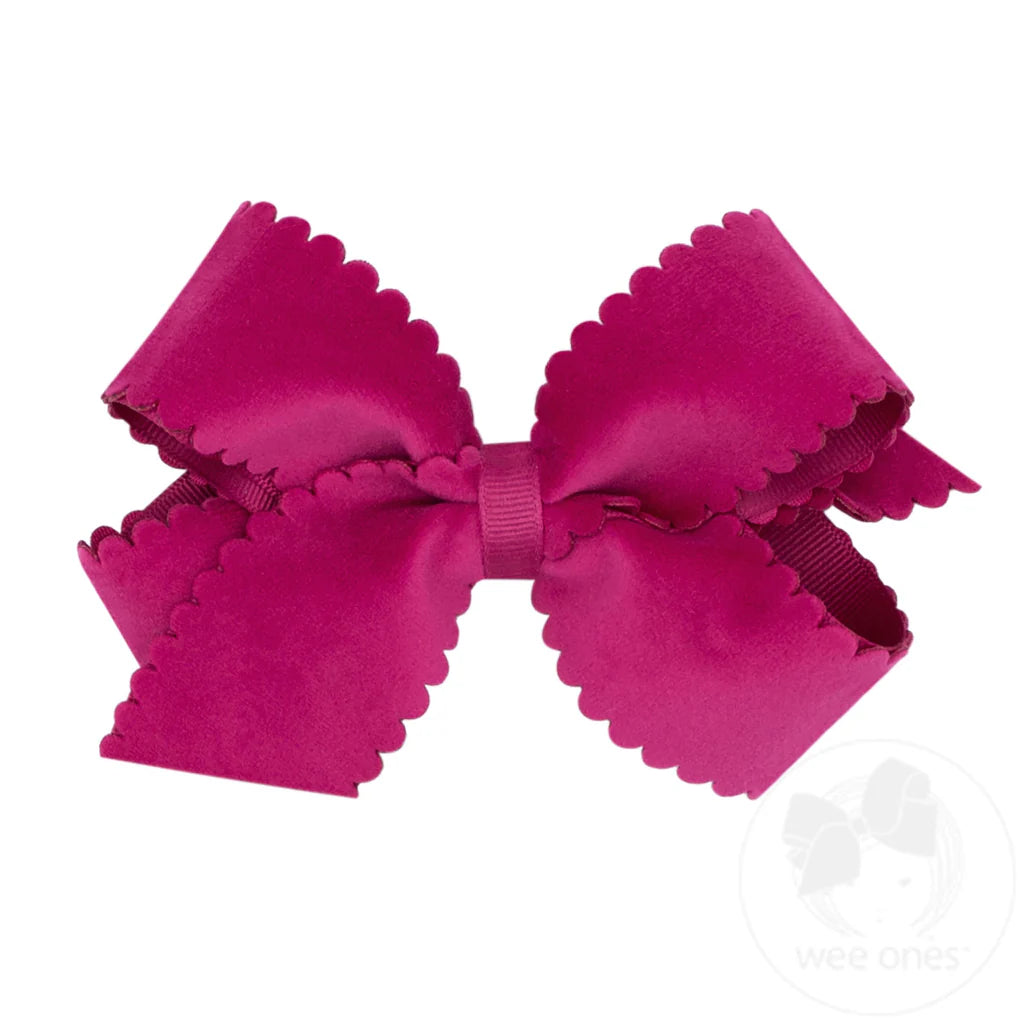 Medium Scalloped Edge Faux Velvet Overlay Bow