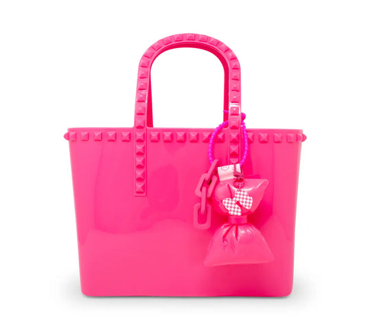 Jelly Stud Hot Pink Tote w/ Puffy Bow Charm