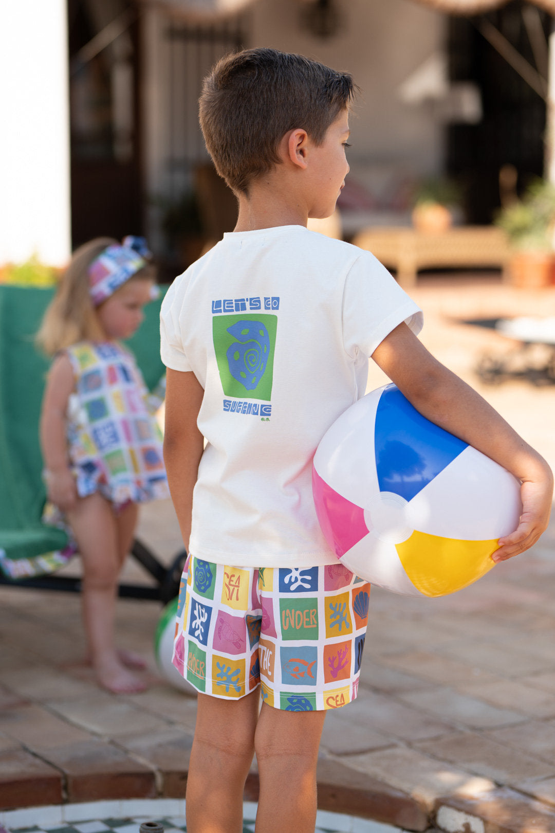 SET TRAJE DE BAÑO CUADRO ESTAMPADO