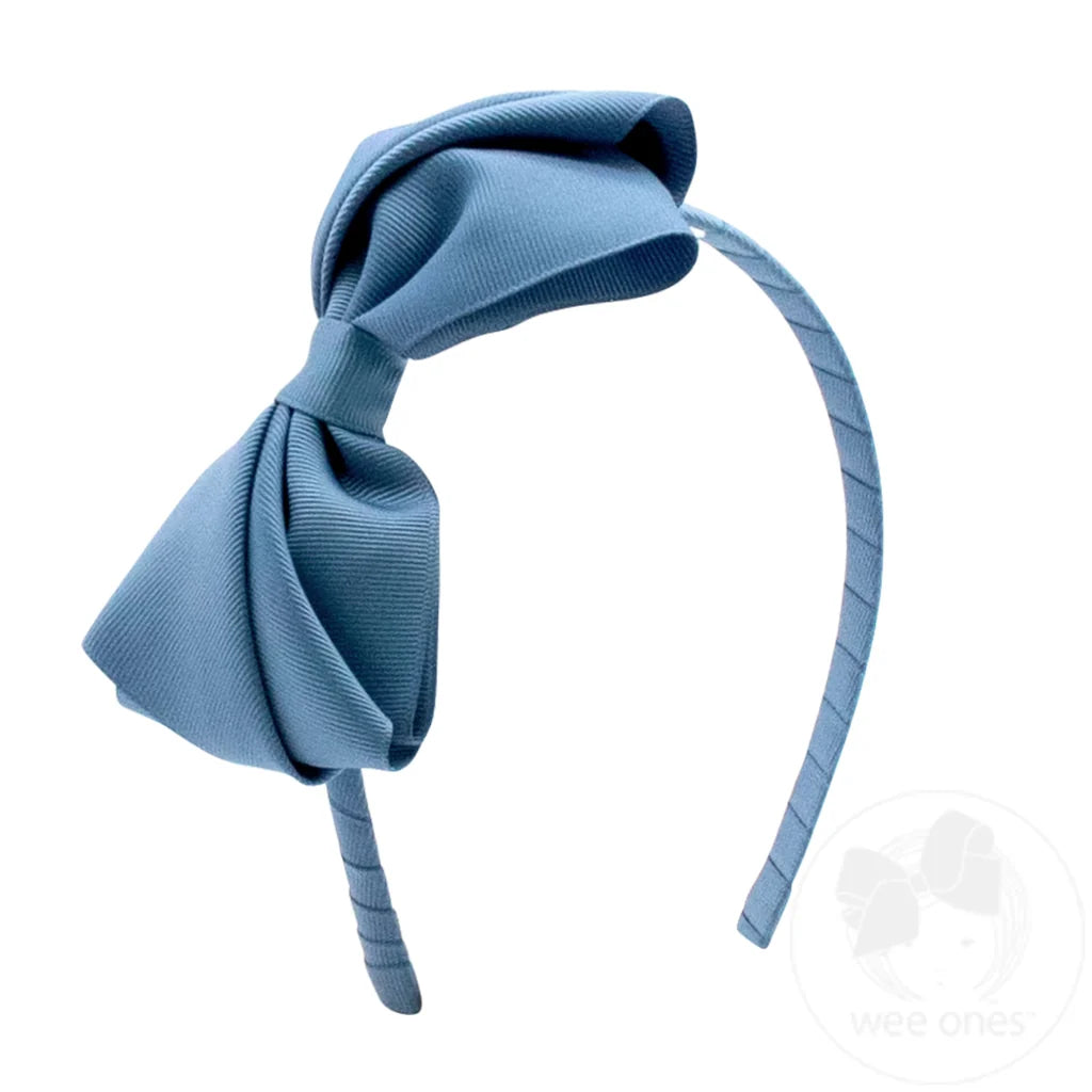 Blue Mini King Pleated Grosgrain Hair Bow Headband